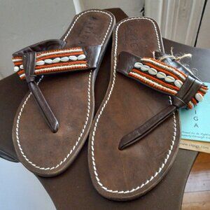ASPIGA SARA FLAT BEADED LEATHER SANDALS $82 NEW EU 37 US 7